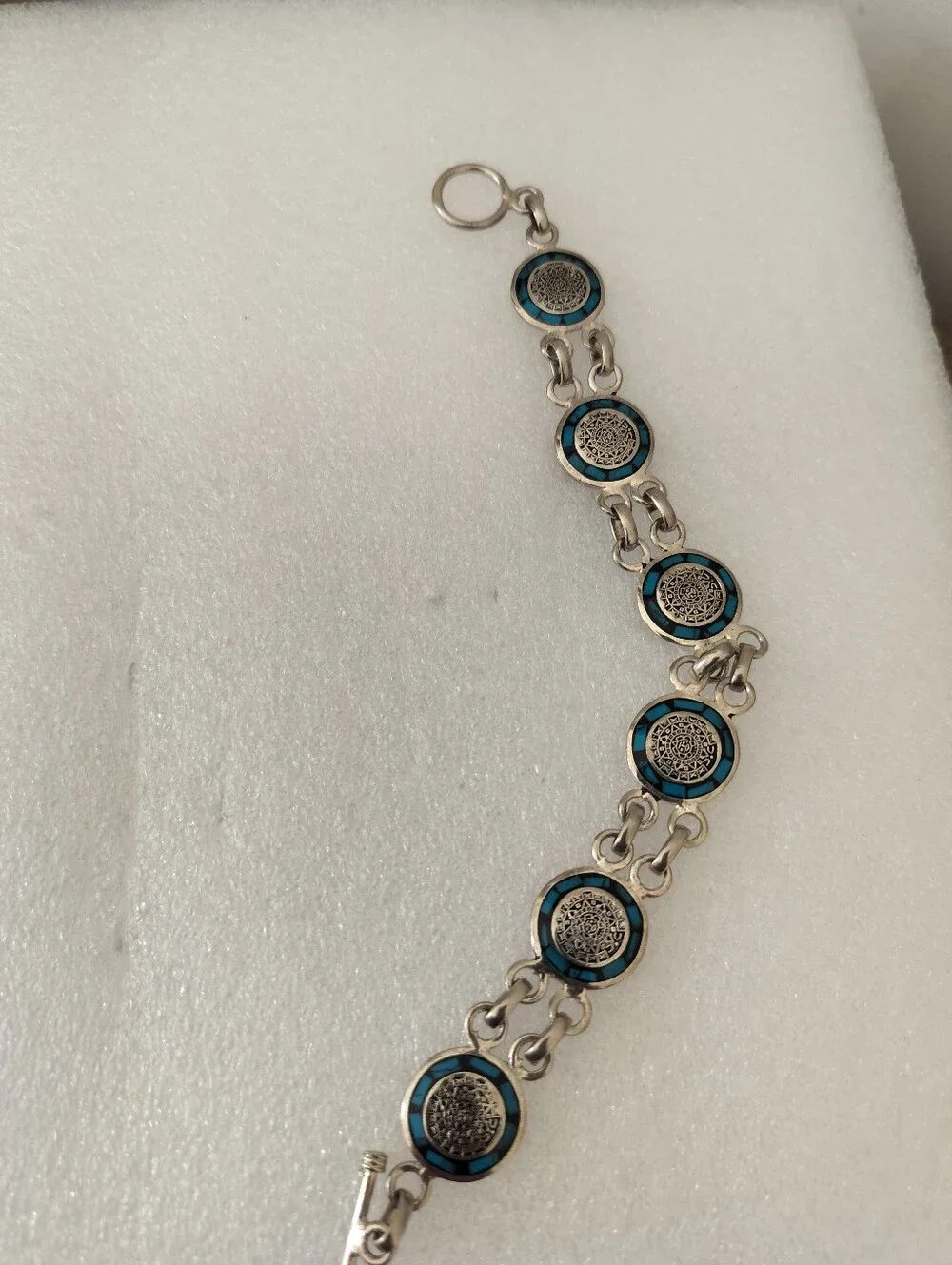 925 Mexican Sterling Silver Blue Enamel Link Bracelet